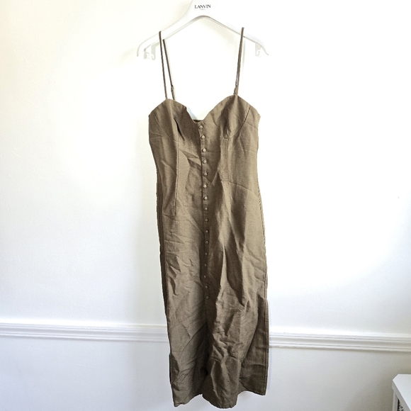 New Onia Womens Air Corset Linen-Blend Olive Midi Dress NWT - Picture 8 of 14